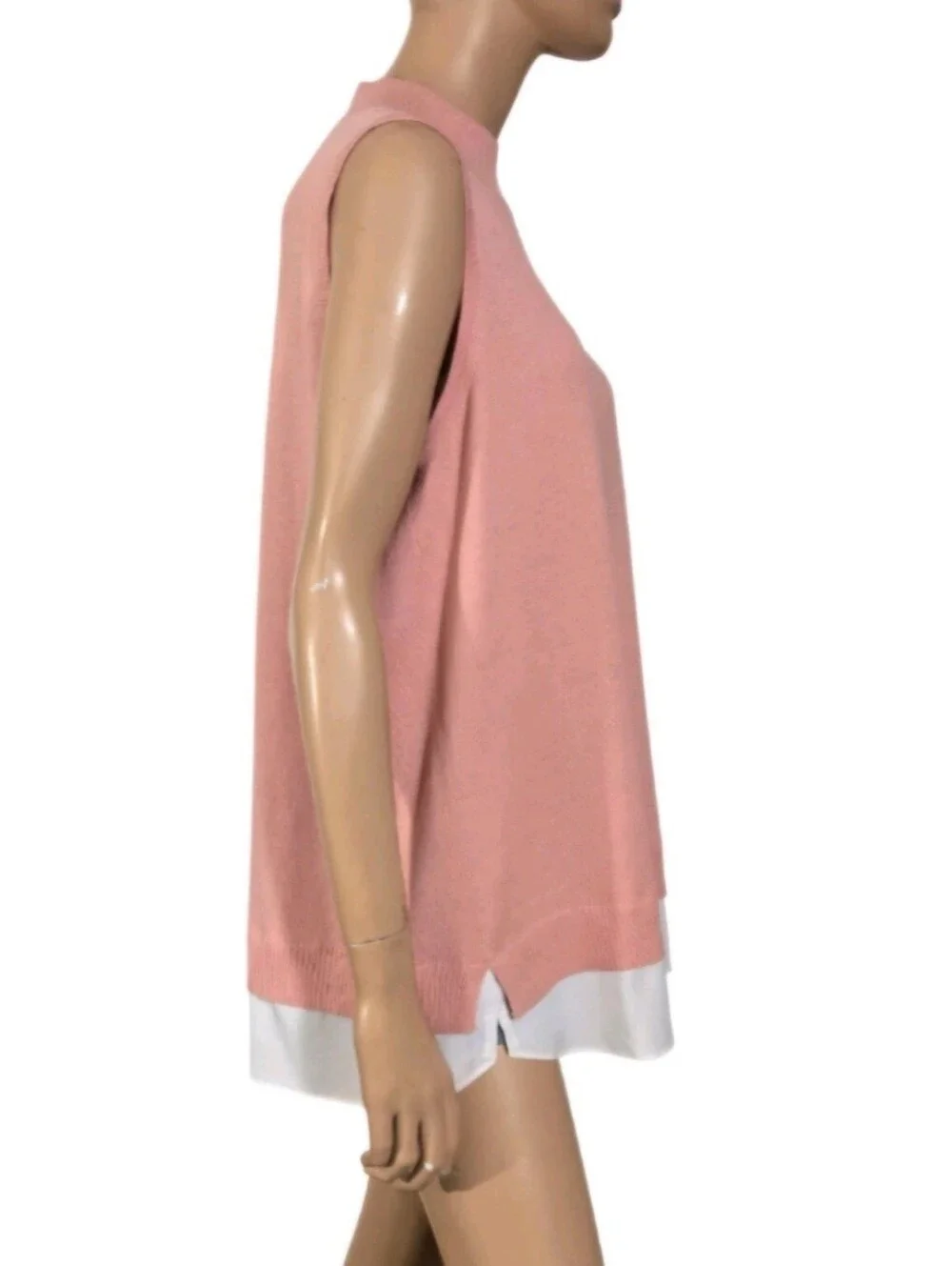 Isaac Mizrahi Live! Mockneck Pink Sweater Knit Sleeveless Tunic Contrast Hem XL